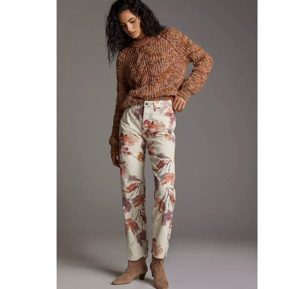 New Anthropologie AG The Alexxis Floral Straight Jeans $235 SIZE 24 High Rise - Picture 2 of 7